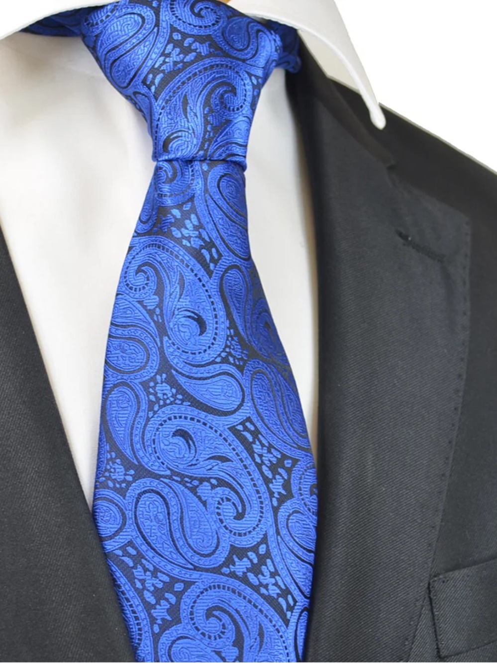 Men's Blue Paisley Silk-Feel Tie - Classic Formal Accessory